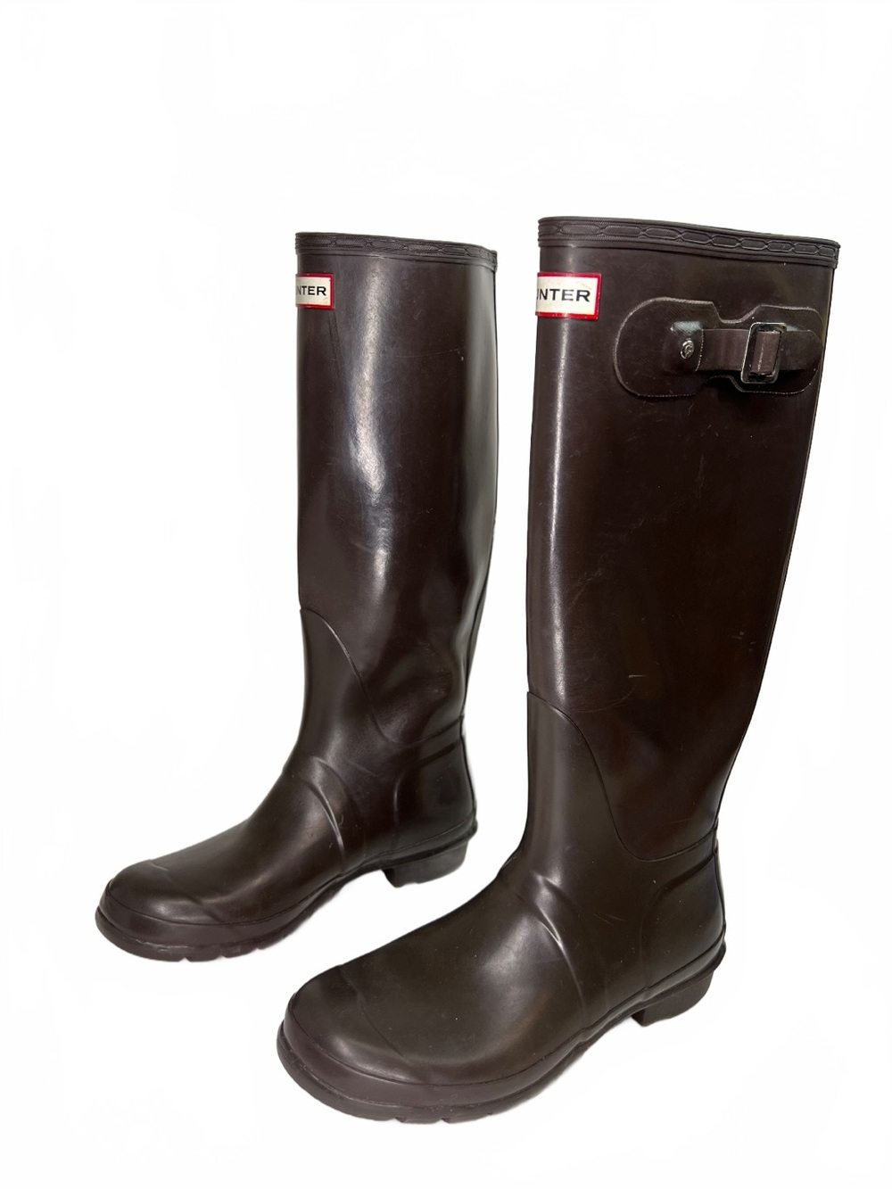Hunter Original Gloss Tall W23616 brown gloss rubber tall rain boots size US 9